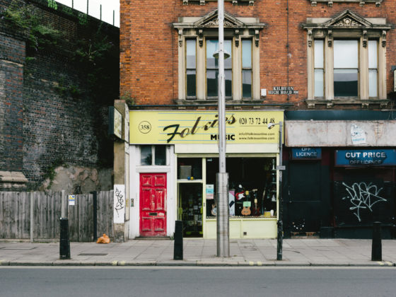 Street view of musical instrument shop