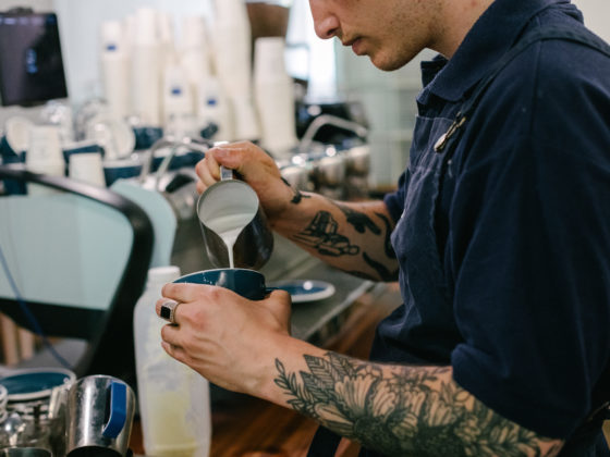 Barista making coffee