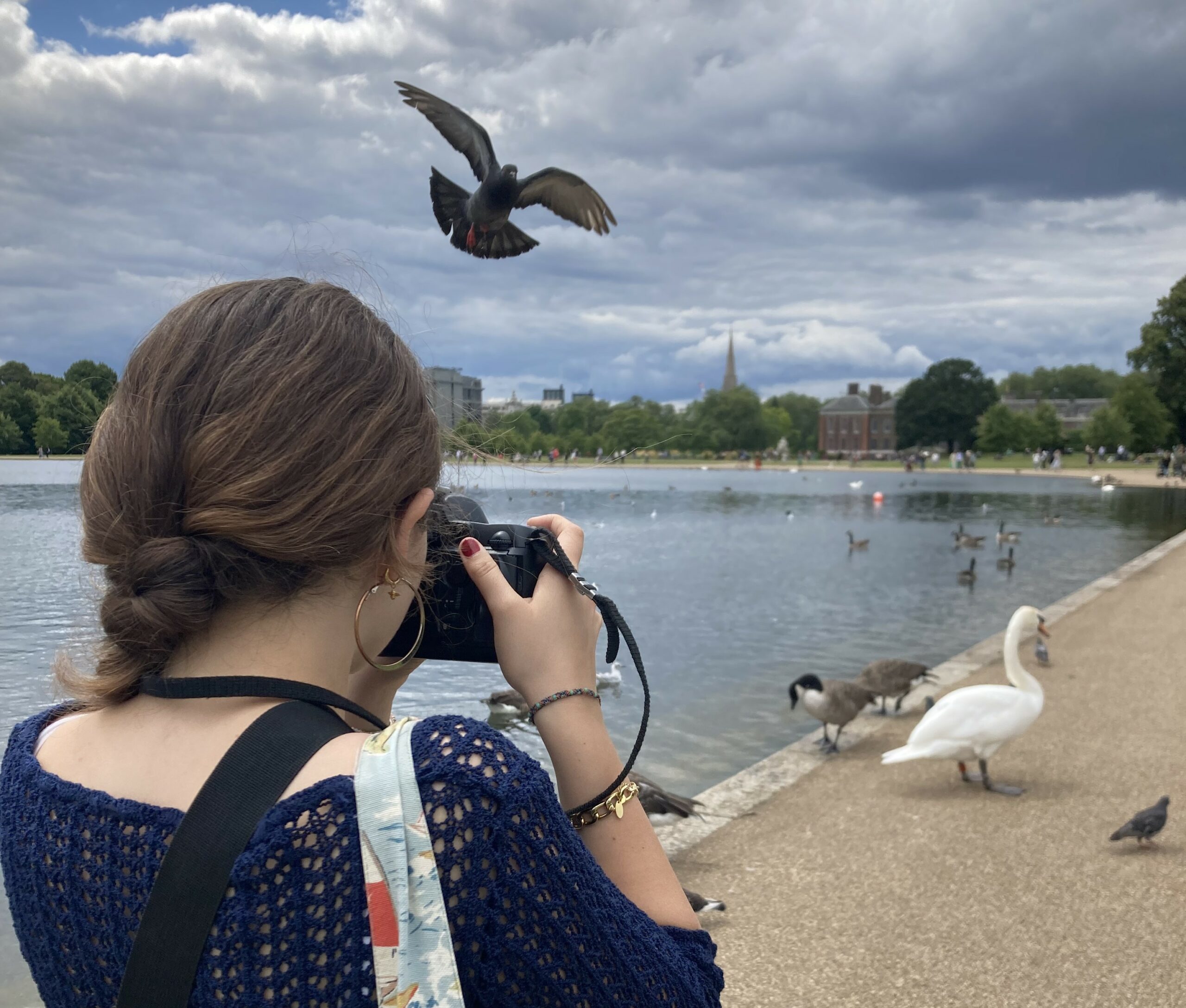 Girl photographing bird